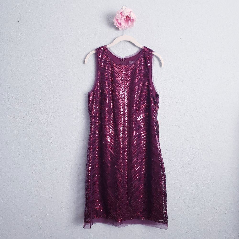 Vince Camuto Burgundy Plum Sequin Sleeveless Cocktail Mini Dress